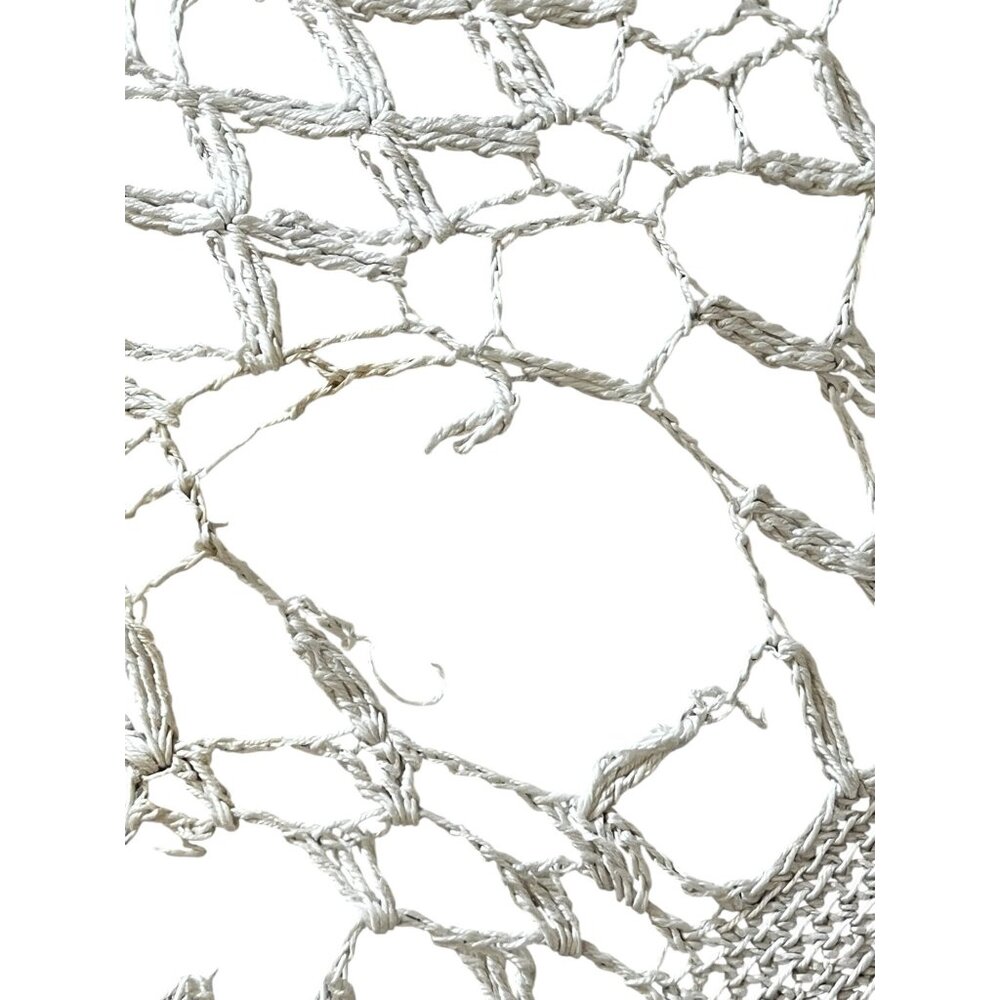 Hand-Crocheted Round Lace Tablecloth With 12” Linen Blend Center 40" Diameter - Picture 7 of 8